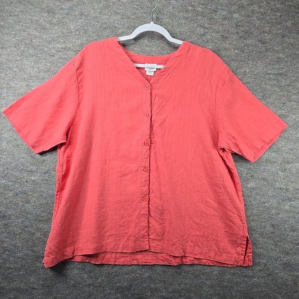 Eileen Fisher Irish Linen Top Women Sz M Coastal Grandma Breezy Resortwear Coral